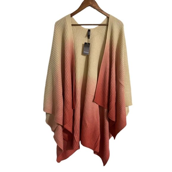 Torrid Womens NWT Beige Peach Ombre Open Front Knit Tricolor Dip Dye One Size - Picture 2 of 8